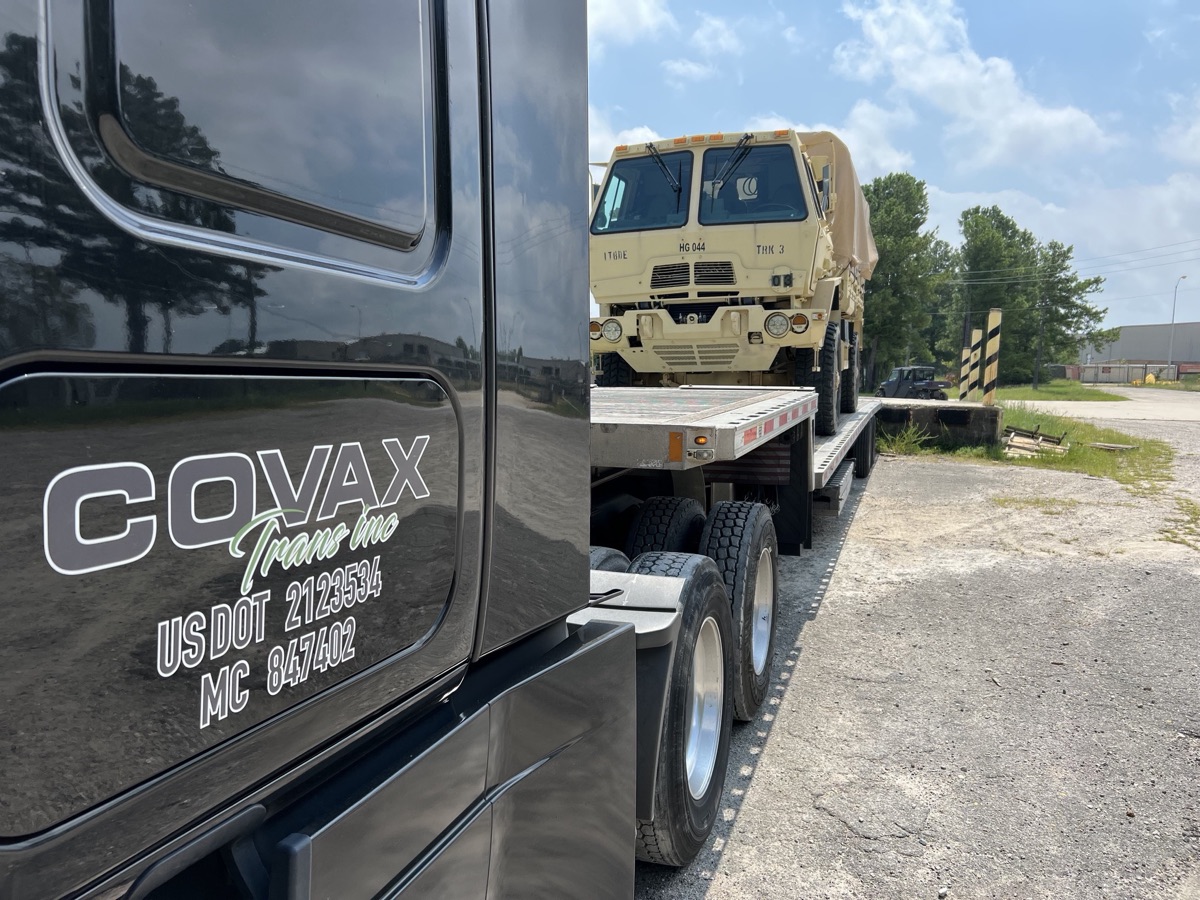 Covax Trans company decal on a real truck